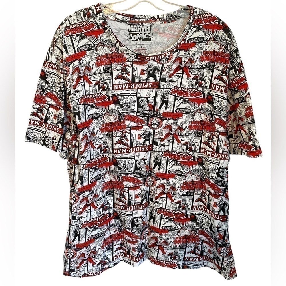 Marvel Comics Amazing Spiderman Comic Strip White T Shirt  Adult XLG